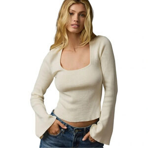 ANTHROPOLOGIE | MAEVE Square Neck Bell‎ Sleeve Sweater in Ivory | Knit Top | M